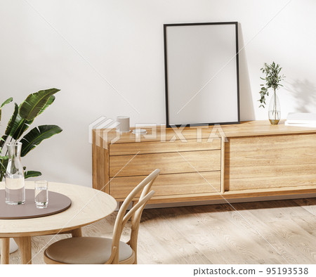 blank frame mockup on wooden dresser in dining room, home interior mockup, 3d rendering blank frame mockup on wooden dresser in dining room, home interior mockup, 3d rendering 95193538