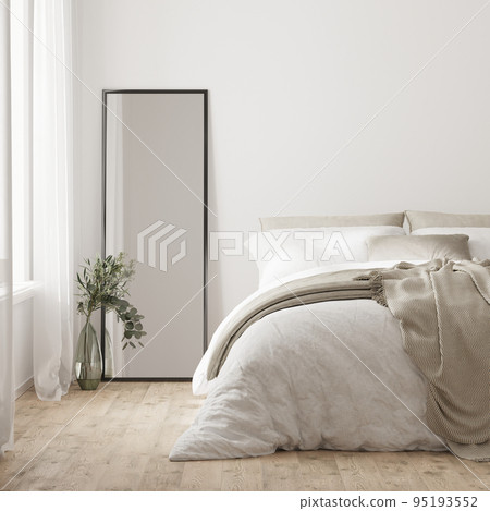 home interior, scandinavian style bedroom mock up, bed close up, 3d rendering home interior, scandinavian style bedroom mock up, bed close up, 3d rendering 95193552