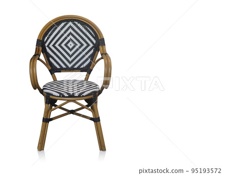 front view old brown, white and black wooden chair on white background, object, furniture, vintage, decor, copy space 95193572
