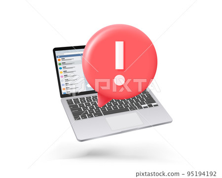 laptop with Exclamation point. 3d vector banner 95194192