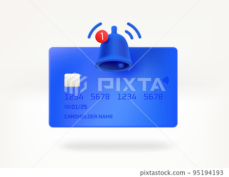 Plastic banking card with notification icon. 3d vector illustration 95194193