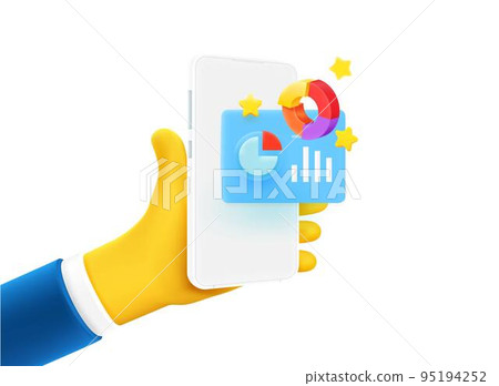 Businessman holding smartphone with business report. 3d vector illustration 95194252