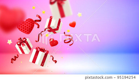 Valentines day card with falling gift boxes Valentines day card with falling gift boxes 95194254