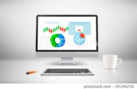 White room with modern computer and charts on the screen. 3d vector illustration White room with modern computer and charts on the screen. 3d vector illustration 95194256