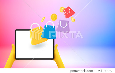 Man using tablet computer for online shopping. 3d vector banner with copy space 95194289
