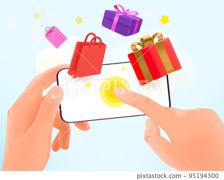 Buyer making purchase via mobile application. 3d vector illustration 95194300