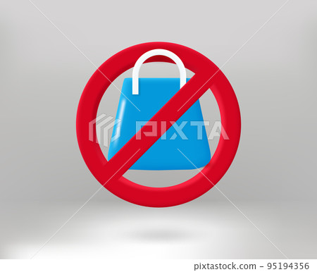 Stop shopping concept with shopping bag icon. 3d vector illustration 95194356