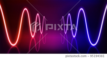 Illuminated interior with empty stage and neon glowing waves. 3d vector illustration 95194381