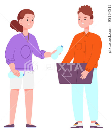 Kids collecting plastic waste. Trash recycling. Environment cleaning 95194512