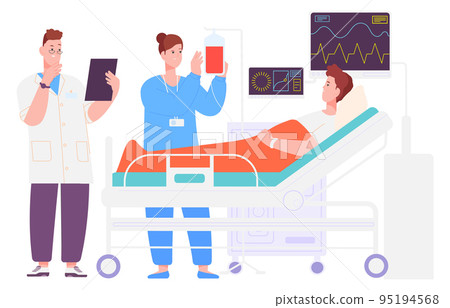 Doctor and nurse caring about patient on hospital bed. Medical treatment 95194568