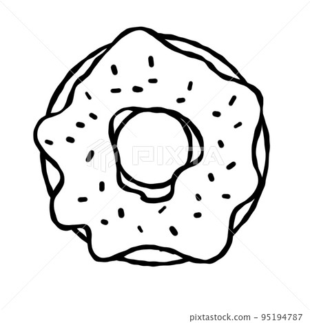 Donut with glaze. Sweet sugar dessert with icing. Outline cartoon illustration isolated on white background Donut with glaze. Sweet sugar dessert with icing. Outline cartoon illustration isolated on white background 95194787