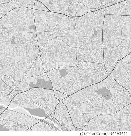 Map of Setagaya city. Urban black and white poster. Road map with metropolitan city area view. 95195511