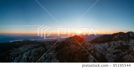 Rocky top of Canadian Mountain Landscape. Sunny Sunset Sky. Rocky top of Canadian Mountain Landscape. Sunny Sunset Sky. 95195544