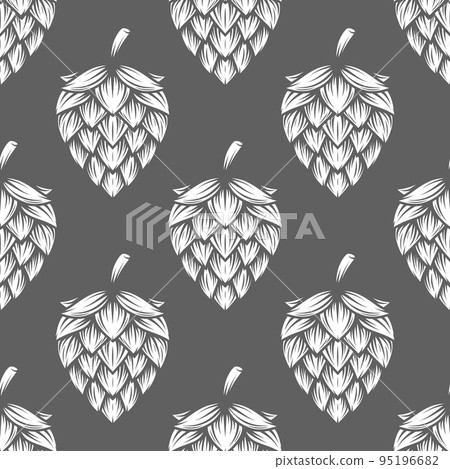 Vector Black and White Seamless Pattern with Hand Drawn Cartoon Hop, Repeated Hop Print. Hop Design for Textile, Wallpapers, Cards, Fabrics, Packaging, Wrapping 95196682