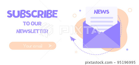 Newsletter subscription banner. Vector illustration for online marketing and business. Open envelope with document flying out. Template for mailing and newsletter 95196995
