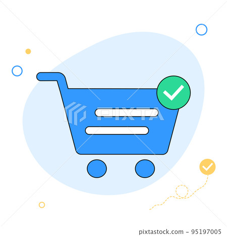 Shopping cart with check mark. Wireless paymant icon. Shopping bag. Seccessful paymant sign. Online paymant level success. Online shopping. Vector Shopping cart with check mark. Wireless paymant icon. Shopping bag. Seccessful paymant sign. Online paymant level success. Online shopping. Vector 95197005