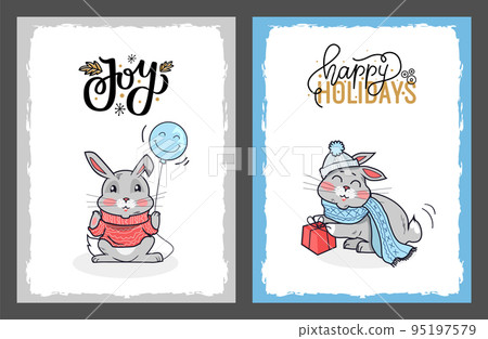 Clipart of Rabbits on Happy Holidays Cards Clipart of Rabbits on Happy Holidays Cards 95197579