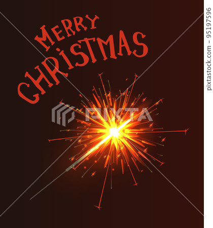Merry Christmas Greeting Text Sparkler Burns Fire Merry Christmas Greeting Text Sparkler Burns Fire 95197596