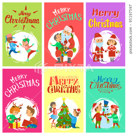 Merry Christmas Wintertime Activities Kids Playing Merry Christmas Wintertime Activities Kids Playing 95197597