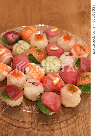 Party menu! Cute colorful temari sushi 95198053
