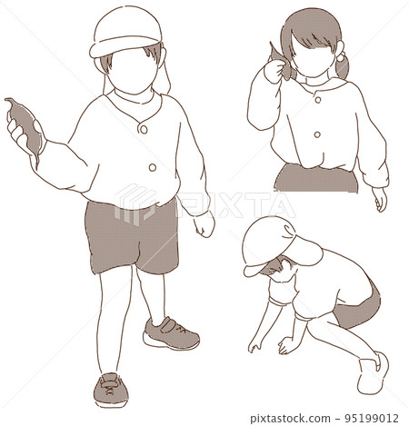 Illustration set of kindergarteners digging potatoes (simple) 95199012