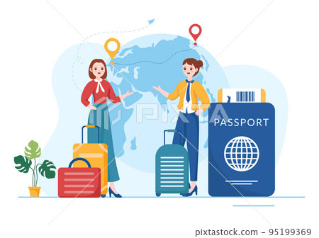 Immigration Template Hand Drawn Cartoon Flat Illustration of Document with Visa and Passport for Moving to Another Country 95199369