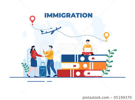 Immigration Template Hand Drawn Cartoon Flat Illustration of Document with Visa and Passport for Moving to Another Country 95199370