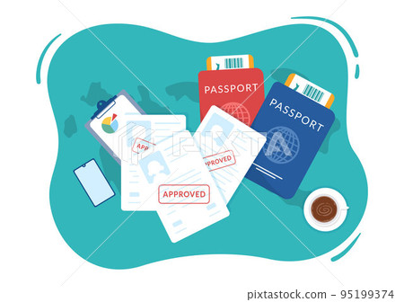 Immigration Template Hand Drawn Cartoon Flat Illustration of Document with Visa and Passport for Moving to Another Country 95199374