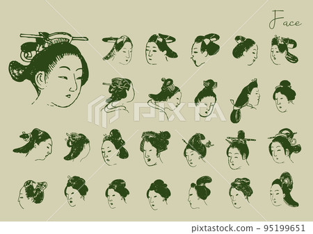 Illustrations of people's faces in the Edo period Oiran's hairstyle Women's hairstyle set Illustrations of people's faces in the Edo period Oiran's hairstyle Women's hairstyle set 95199651
