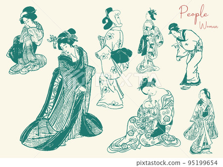 花魁的手寫風格黑白線條畫插圖 花魁的手寫風格黑白線條畫插圖 95199654