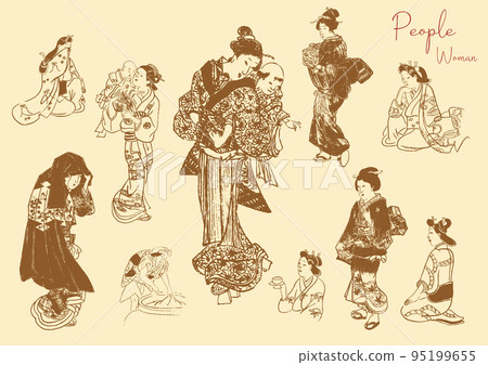 花魁的手寫風格黑白線條畫插圖 花魁的手寫風格黑白線條畫插圖 95199655