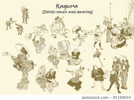 江戶時代神樂和祭典的黑白插圖集 江戶時代神樂和祭典的黑白插圖集 95199659