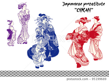 Oiran's handwritten style black and white line drawing illustration Oiran's handwritten style black and white line drawing illustration 95199689