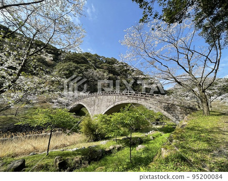 Iwaya Park's stone bridge and beautiful scenery during the cherry blossom season Iwaya Park's stone bridge and beautiful scenery during the cherry blossom season 95200084