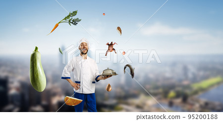 Flying food. Healthy nutrition . Mixed media 95200188