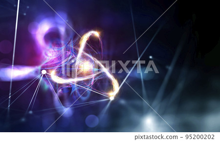 Nanotechnology, Molecule model image . Mixed media 95200202