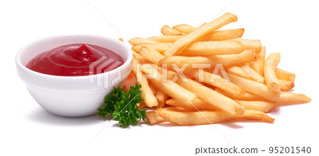 French fries potatoes and dip sauce isolated on white background 95201540