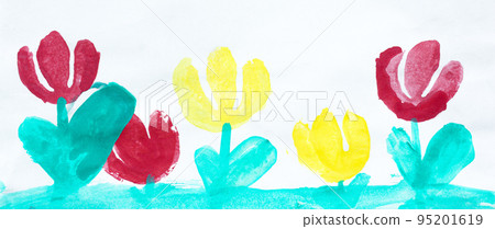 Illustration made by child of flowers on white background Illustration made by child of flowers on white background 95201619