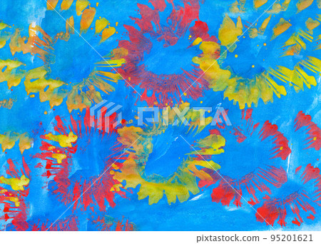 Illustration made by child of firework on blue background Illustration made by child of firework on blue background 95201621