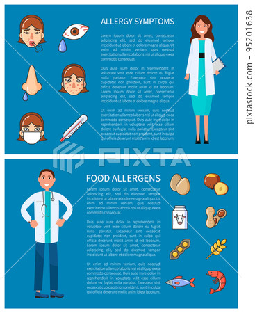 Allergy Symptoms and Food Allergens Vector Posters 95201638