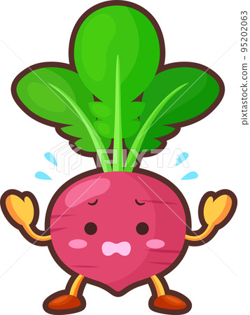 Illustration of a cute red turnip character looking impatient 95202063
