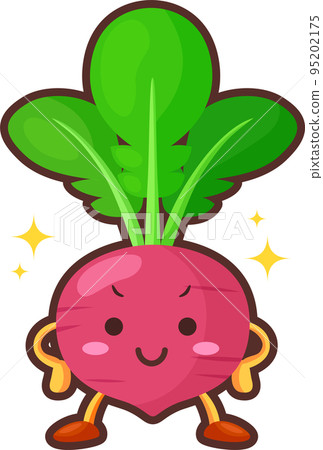 Illustration of a cute red turnip character with a proud face 95202175