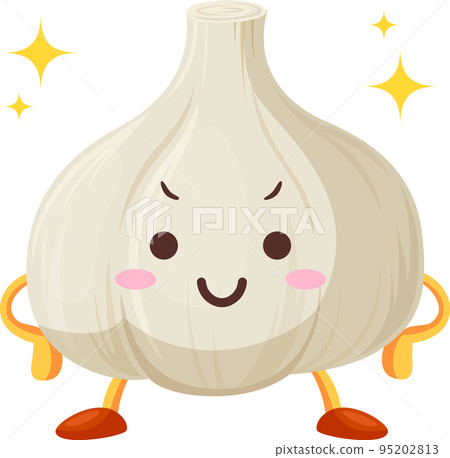 一個帶著驕傲臉龐的可愛大蒜角色的插圖 95202813