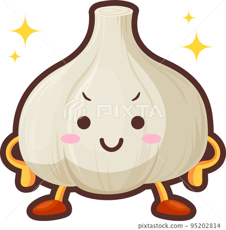一個帶著驕傲臉龐的可愛大蒜角色的插圖 95202814