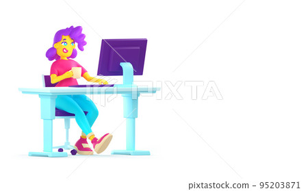 3D illustration of woman working on computer 3D illustration of woman working on computer 95203871