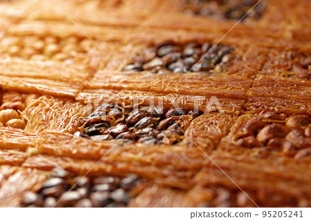Close up of Turkish Baklava dessert with honey and nuts Close up of Turkish Baklava dessert with honey and nuts 95205241