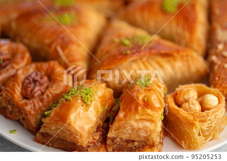 Close up of delicious baklava at a hotel buffet Close up of delicious baklava at a hotel buffet 95205253