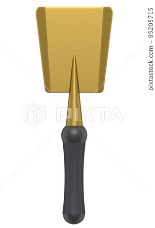 Garden shovel or trowel with wooden handle on white background, summer camping 95205715