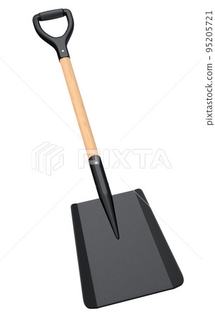 Garden shovel with wooden handle on white background, summer camping concept Garden shovel with wooden handle on white background, summer camping concept 95205721