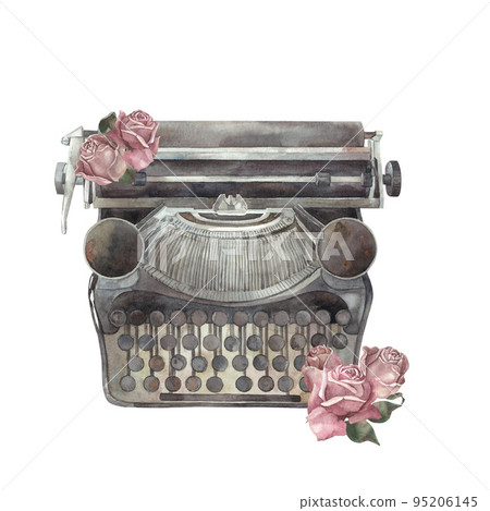 Typewriter, flowers. Watercolor Typewriter, flowers. Watercolor 95206145